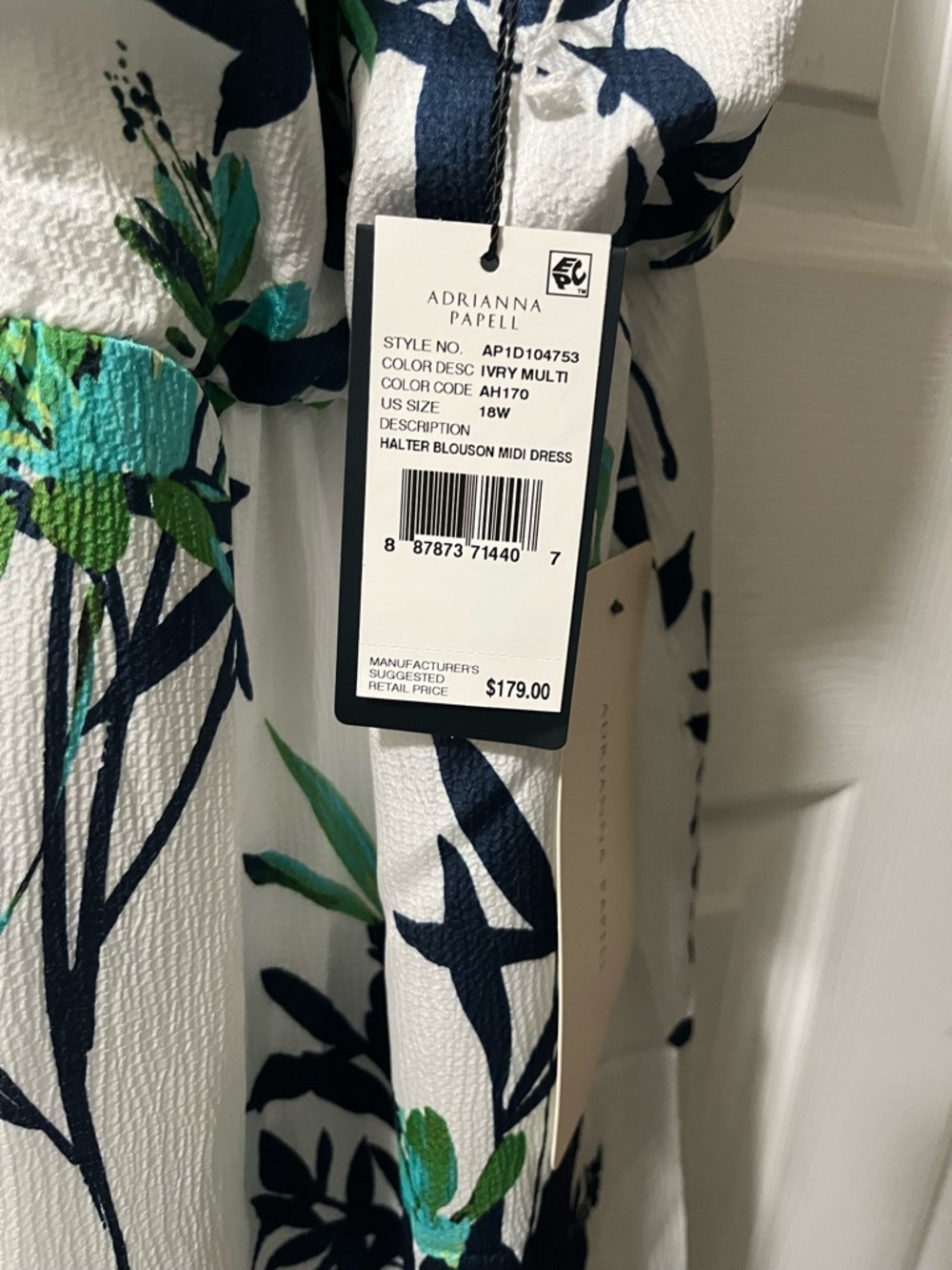 Adrianna Papell NWT Halter Floral Midi Dress 18W Ivory Blue Green - Picture 5 of 9